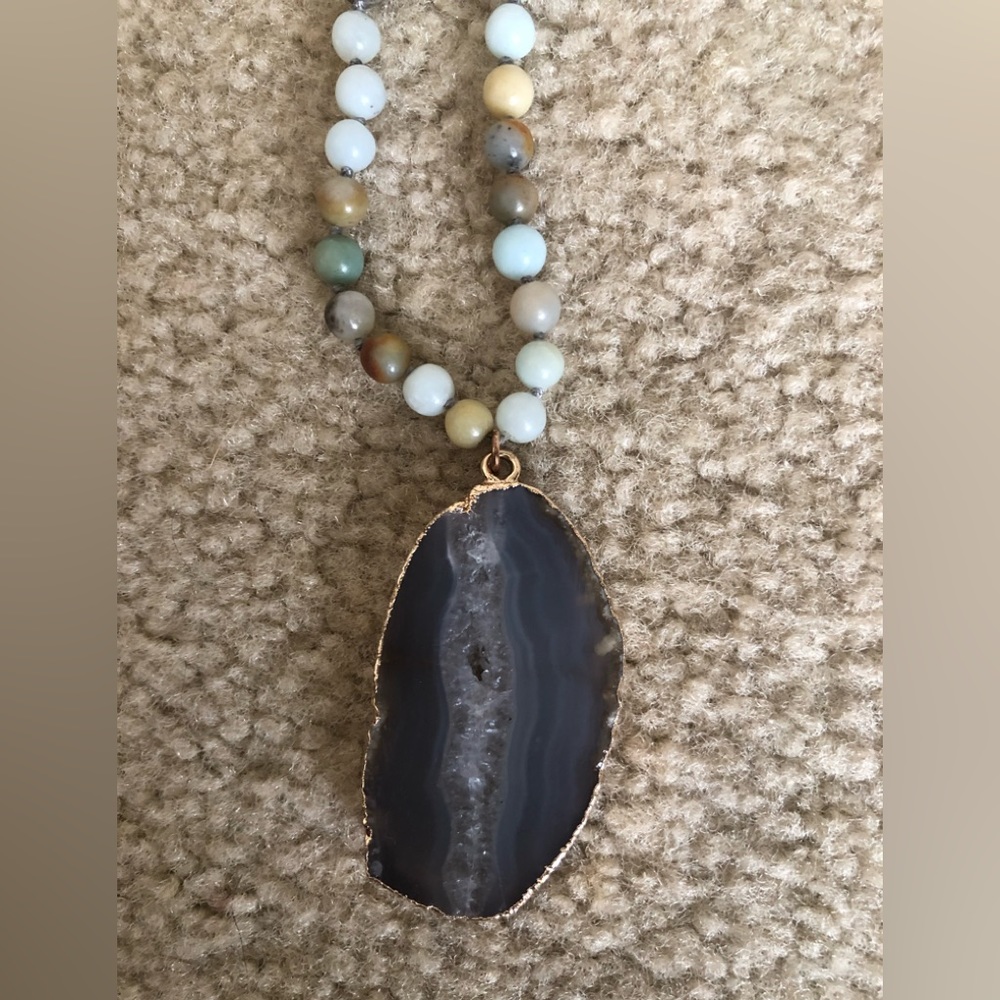 Geode stone and beaded necklace